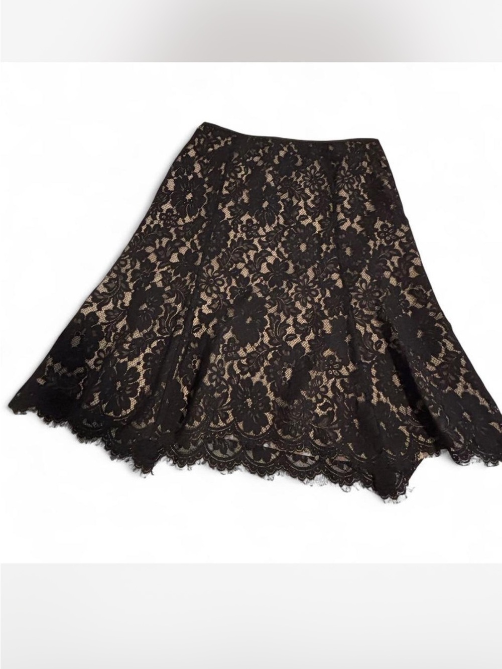 Ann Taylor sz 4 Black Lace A-Line Skirt Nude Underlay classic soft romantic